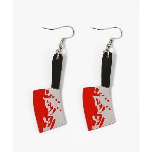 Bloody Cleaver Knife Dangle Earrings NEW - Picture 1 of 4